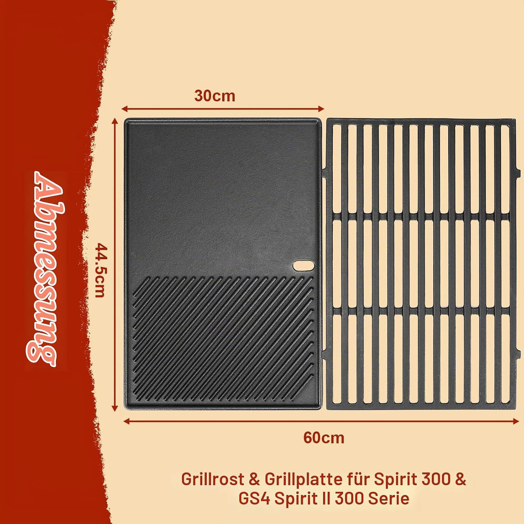 Denmay 7638 44,5 cm Grillrost &amp; Grillplatte für Weber Spirit I &amp; II 300 Serie (mit vorderen Brennerk