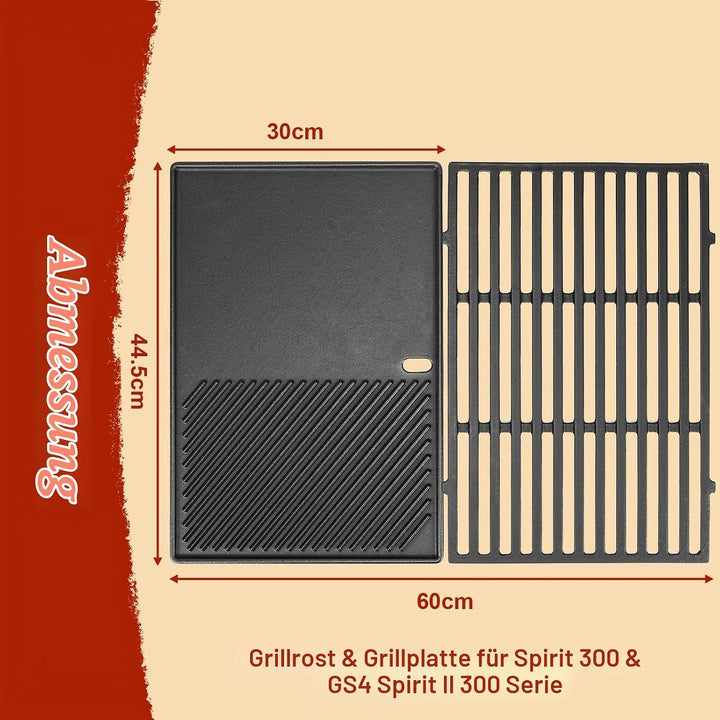 Denmay 7638 44,5 cm Grillrost &amp; Grillplatte für Weber Spirit I &amp; II 300 Serie (mit vorderen Brennerk