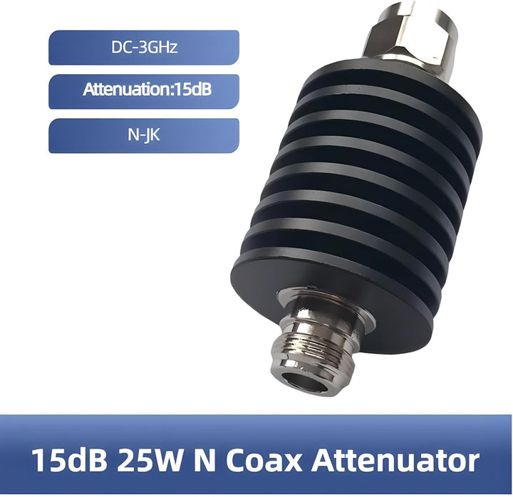BECEN 25 W N RF Dämpfungsregler 3 GHZ Stecker 1-40 dB wählbar(15dB), 15dB