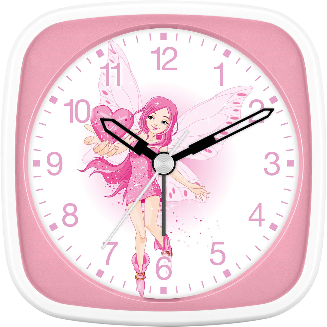 Eurotime Wecker für Mädchen mit Fee und Herz, Rosa Pink, Kinderwecker, Kunststoffgehäuse und Kunstst