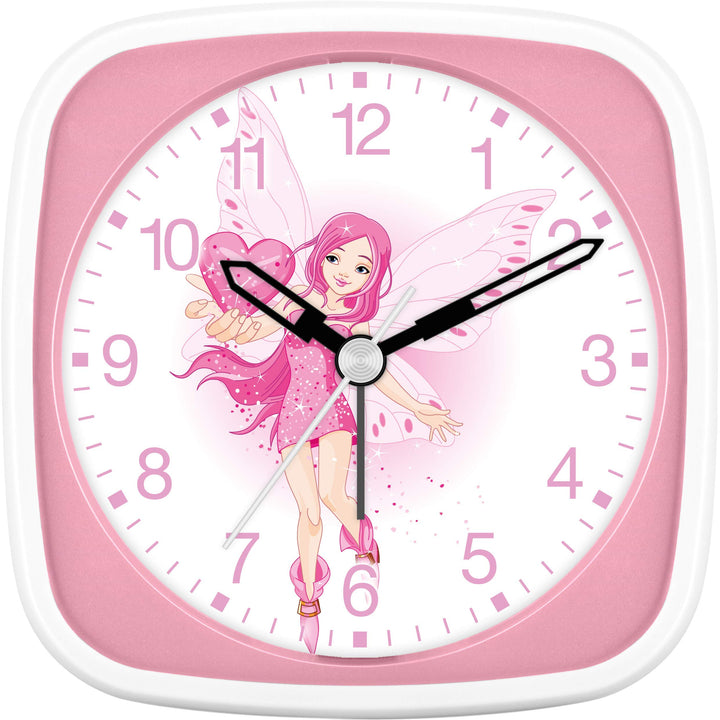 Eurotime Wecker für Mädchen mit Fee und Herz, Rosa Pink, Kinderwecker, Kunststoffgehäuse und Kunstst