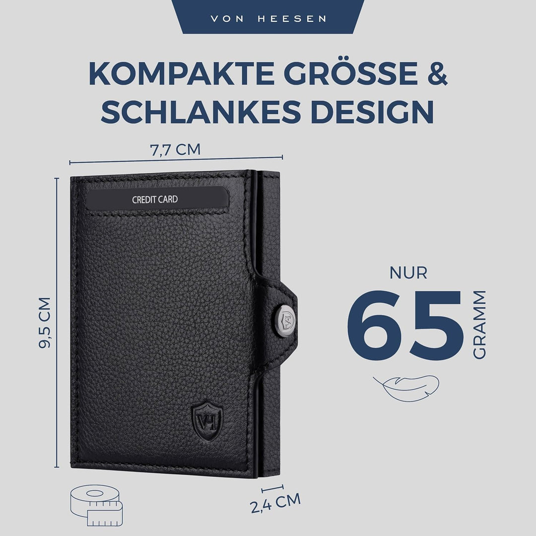 VON HEESEN Slim Wallet mit XXL Münzfach & RFID-Schutz - Leder Geldbeutel - Mini Geldbörse für Herren