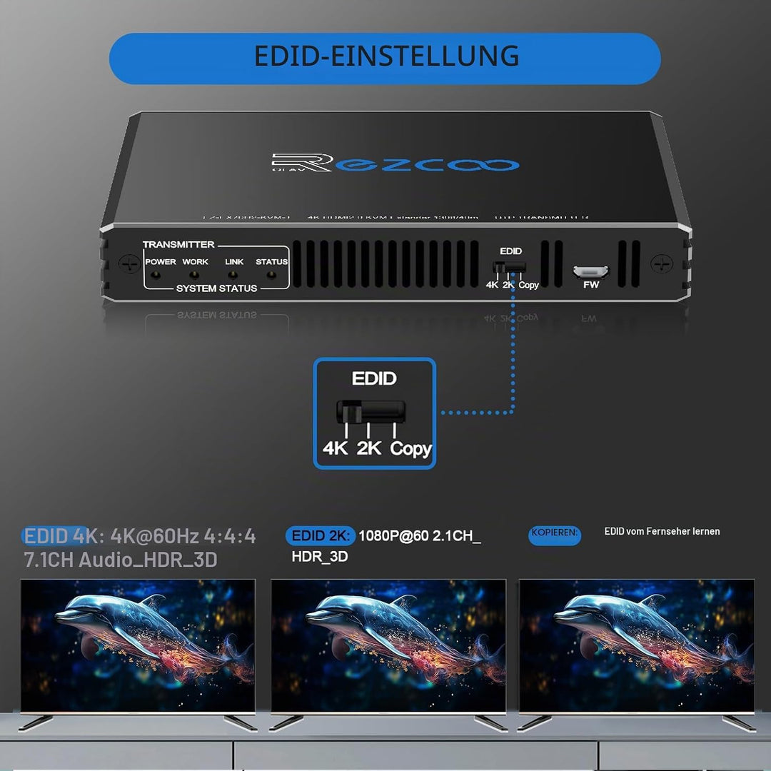 4K HDMI KVM Extender USB unkomprimiert 4K 60Hz HDR Single Over Cat5e/6 bis zu 300 Fuss 3 Ports USB 2