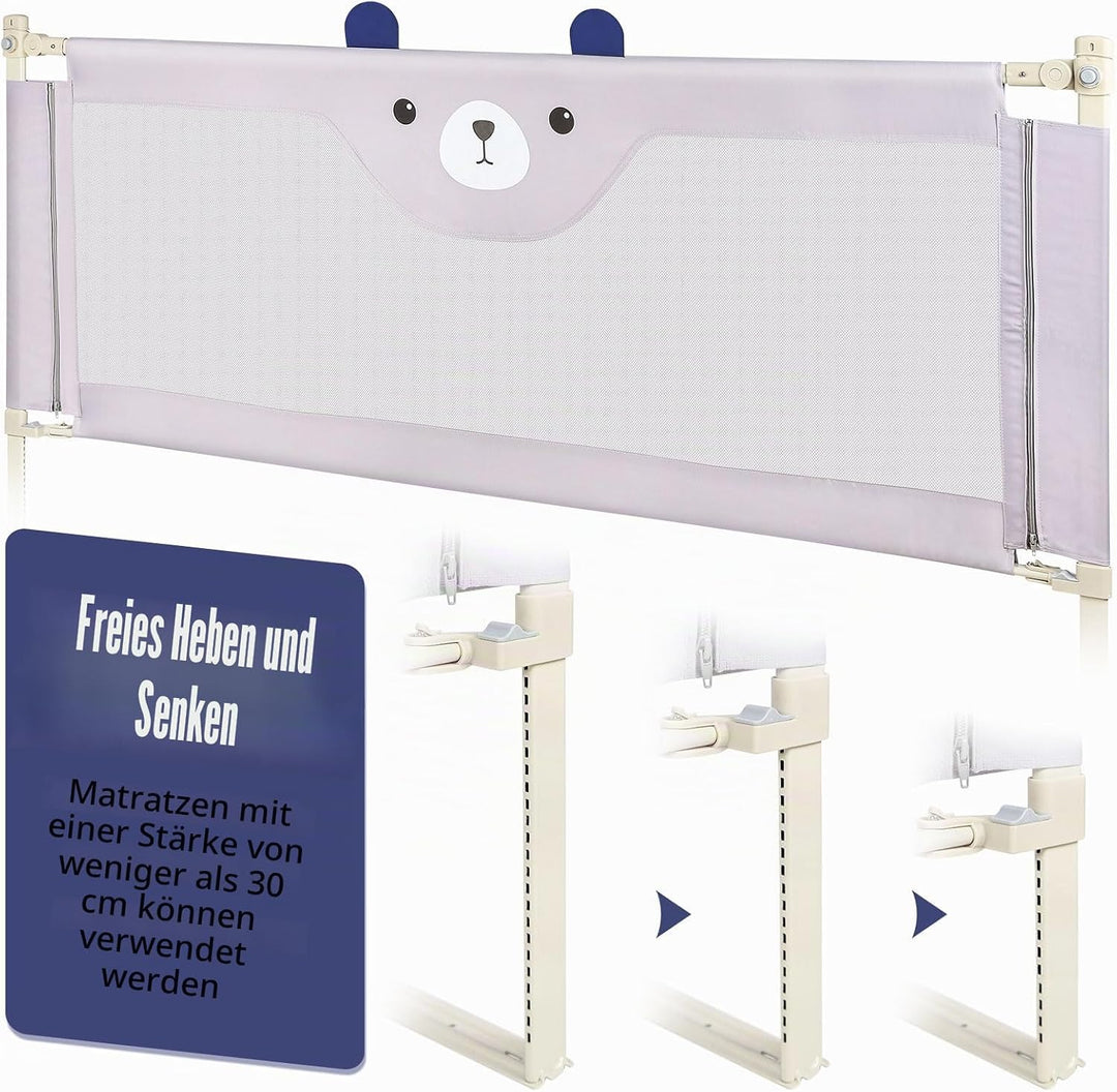 OHMG Bettgeländer,Sicherheitsgitter für Kinder,Sicherheitsgitter für Bett,höhenverstellbar,tragbar,B