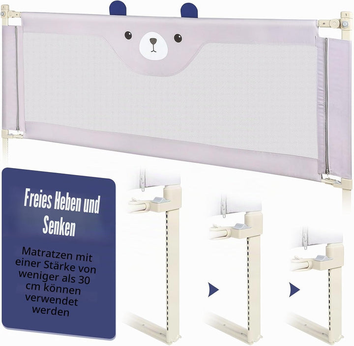 OHMG Bettgeländer,Sicherheitsgitter für Kinder,Sicherheitsgitter für Bett,höhenverstellbar,tragbar,B