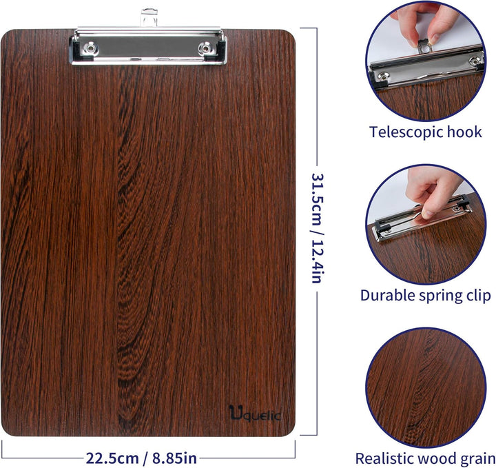 Uquelic Klemmbrett/Schreibbrett/Clipboard A4-4Pcs Klemmbretter A4 Eleganz Luxus Holzmaserung Abgerun