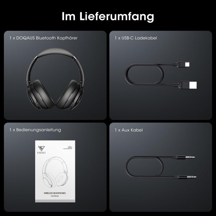 DOQAUS Bluetooth Kopfhörer Over Ear, 90 Stunden Spielzeit Kopfhörer Kabellos Bluetooth mit App-Steue