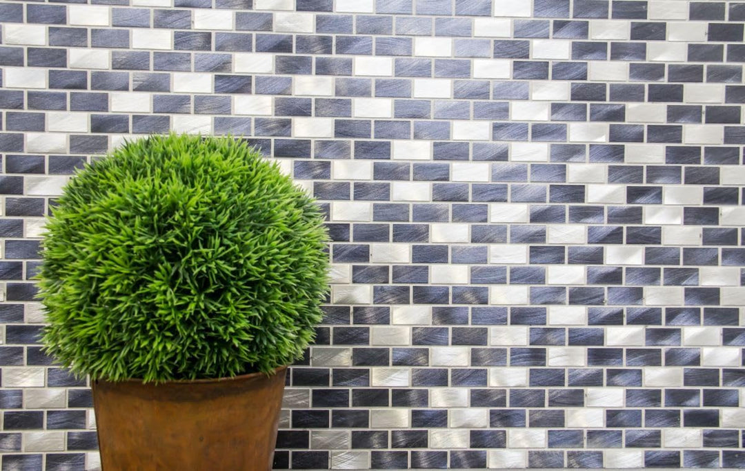 Mosaik Brick Aluminium mix alu/schwarz Metall Fliesenspiegel, Mosaikstein Format: 15x30x4 mm, Bogeng
