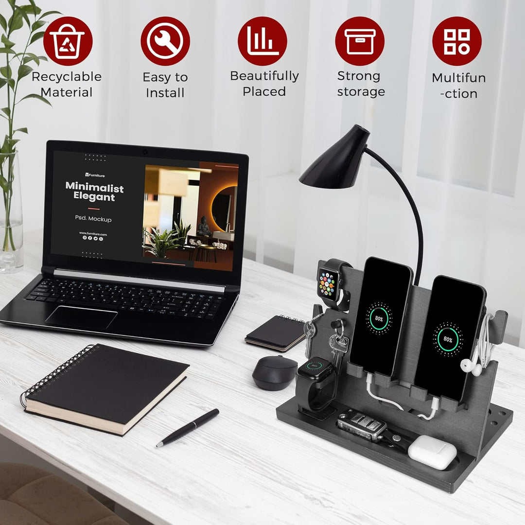 Geschenke für Männer Weihnachten Holz Telefon Dockingstation Uhren Geldbörsen Nachttisch Organizer G