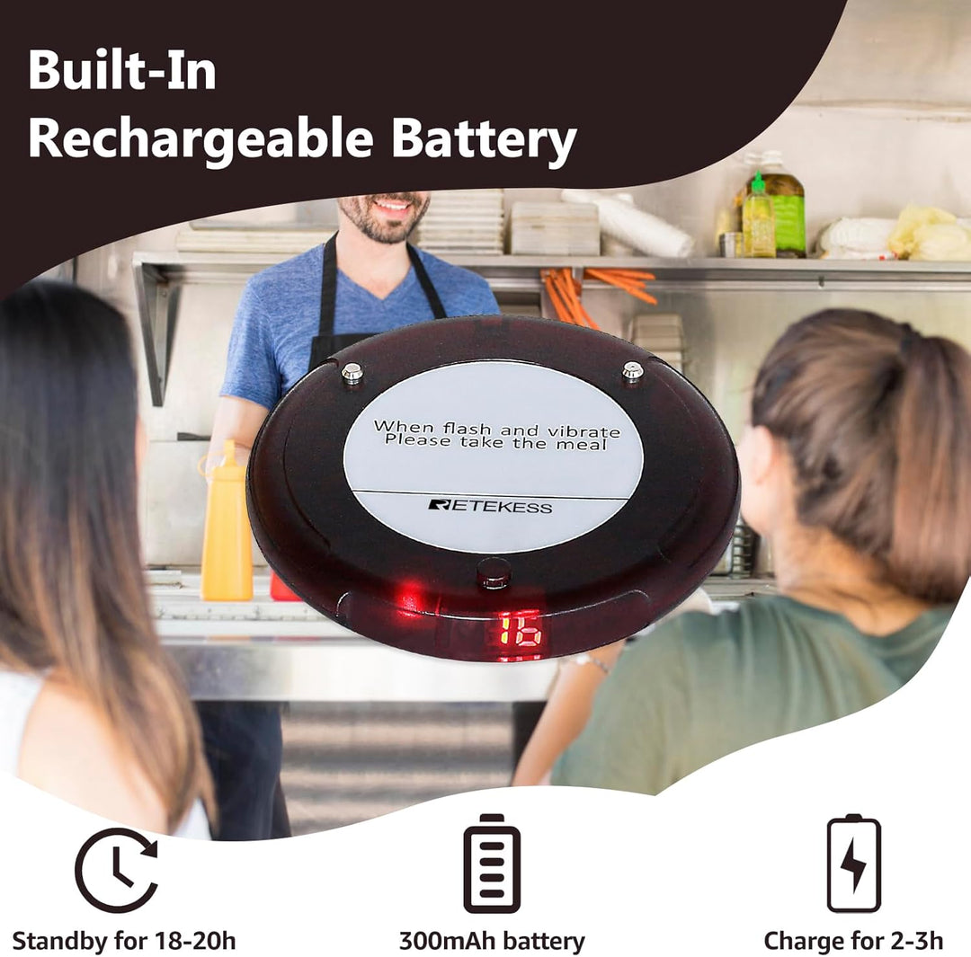 Retekess TD163 Pager System, Mini Restaurant Pager, 20 Untersetzer, Edelstahl-Ladegerät, 4 Anrufmodi
