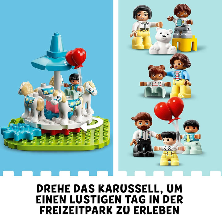 LEGO 10956 DUPLO Erlebnispark, Kinderspielzeug ab 2 Jahre mit Jahrmarkt und Zug für Mädchen und Jung