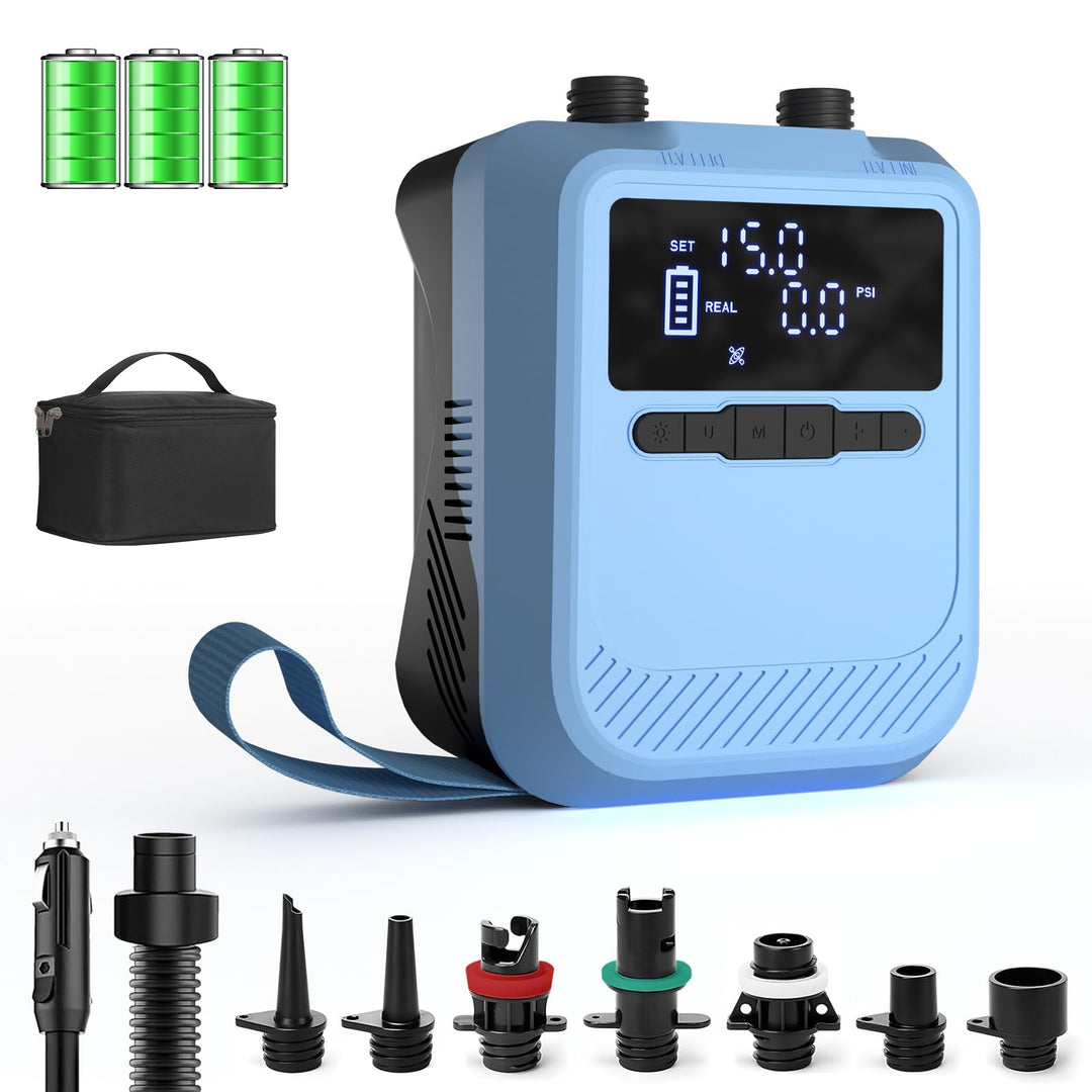 Mojimdo Elektrische SUP Pumpe 20 PSI mit Licht, Kabellos Wiederaufladbar, 5 Modi & Custom Modus, Dua