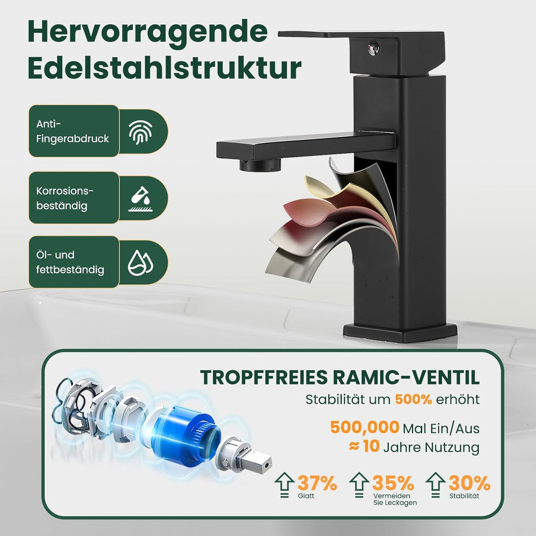 Vuadzren Wasserhahn Bad Waschtischarmatur Einhand Klein Einhebelmischer Waschbeckenarmatur Edelstahl