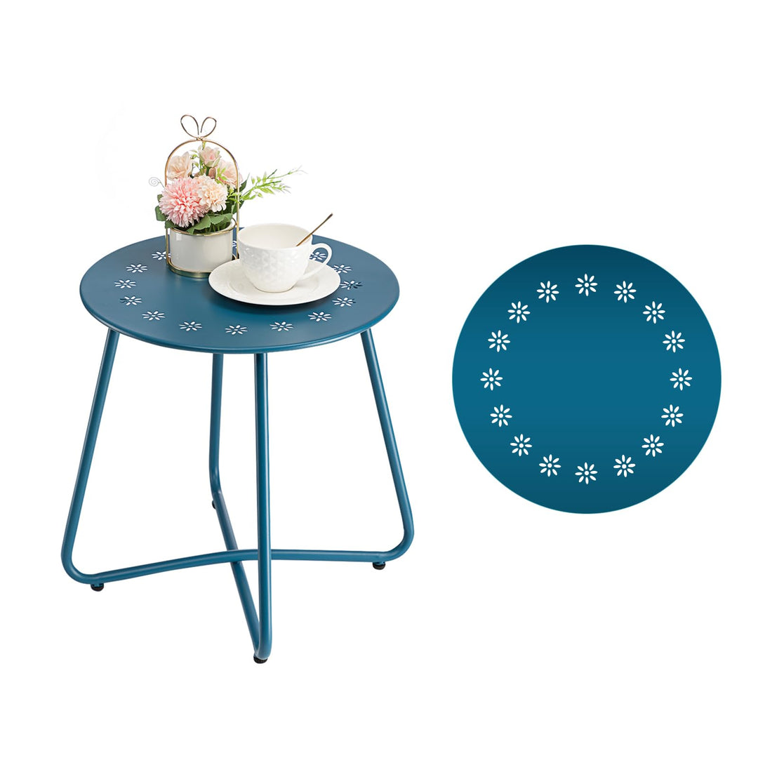 danpinera Outdoor Beistelltische mit Blumenausschnitten, Wetterfester Stahl Patio Beistelltisch, Kle