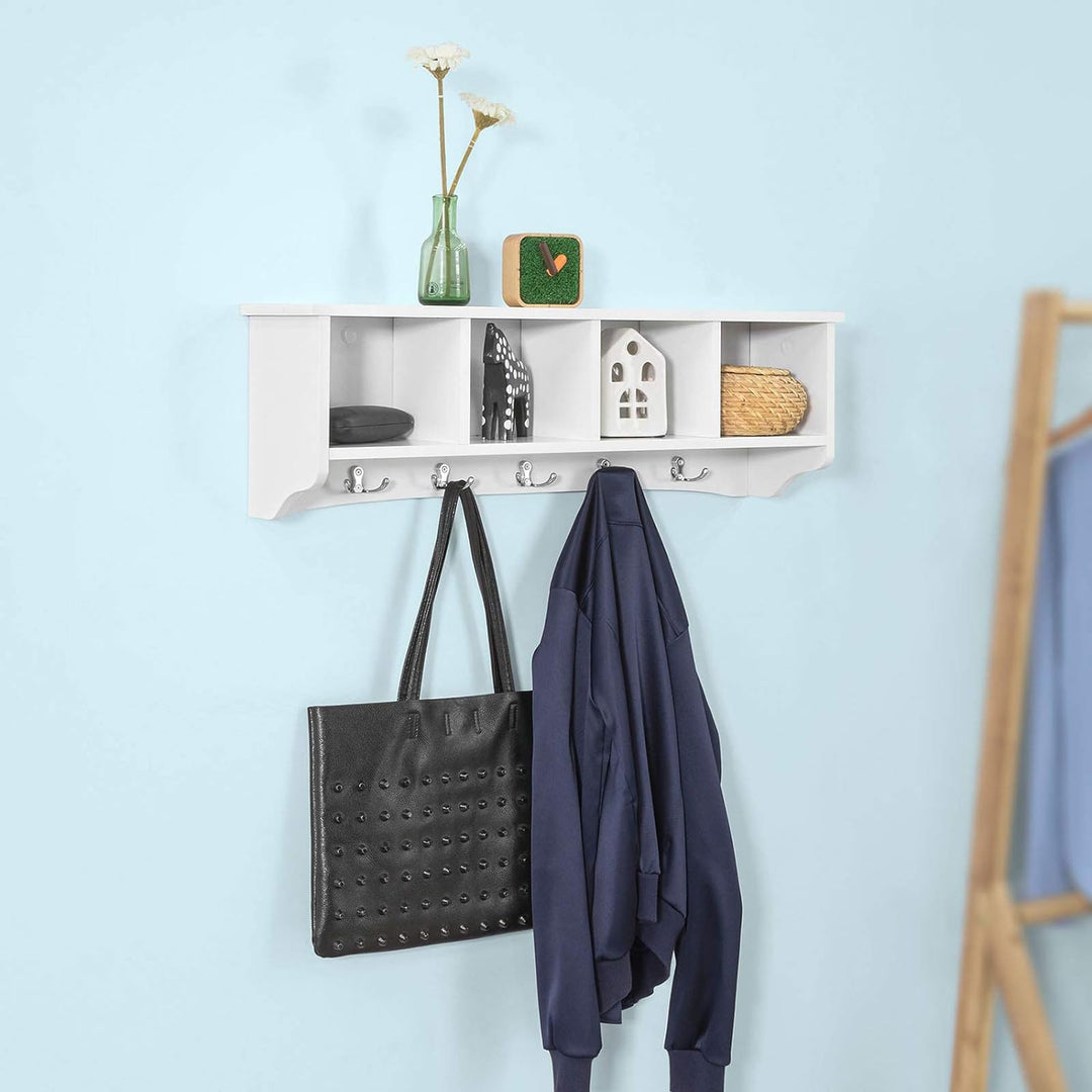 SoBuy® FRG48-L-W Wandgarderobe Wandhaken Hängeregal Badezimmerschrank mit 5 Haken weiss, B 72cm, FRG