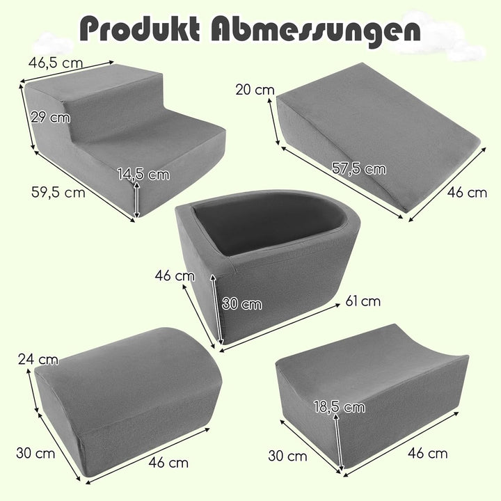 COSTWAY 5 TLG. Schaumstoffbausteine, Riesenbausteine mit Bällebad, Grossbausteine zum Toben und Klet