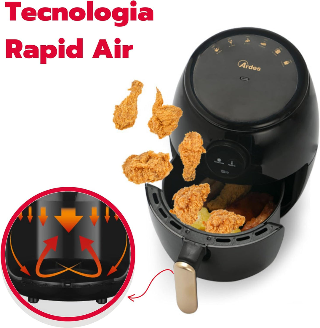 ARDES - Heissluftfritteuse 2 Liter Fassungsvermögen Air Fryer klein mit Digitalanzeige und 60-Minute