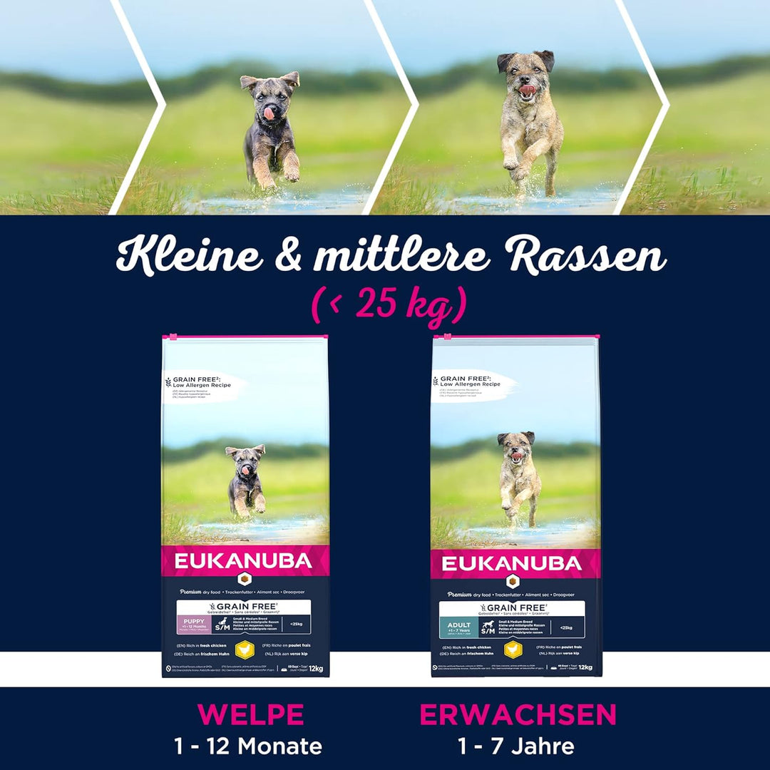 Eukanuba Hundefutter getreidefrei mit Huhn für kleine und mittelgrosse Rassen - Trockenfutter für au