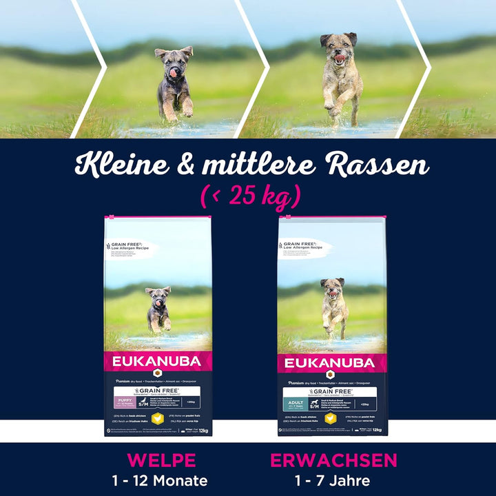 Eukanuba Hundefutter getreidefrei mit Huhn für kleine und mittelgrosse Rassen - Trockenfutter für au