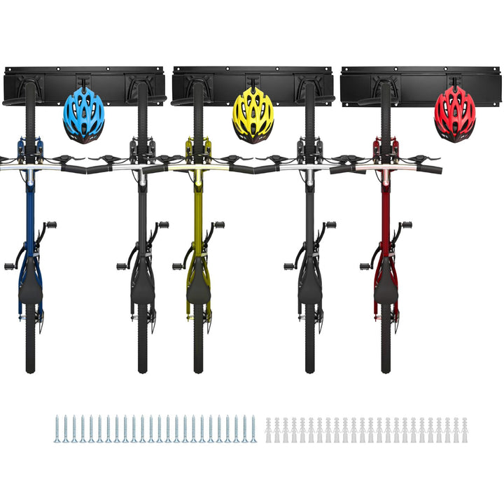QWORK® Verstellbare Fahrradaufhängung für 5 Fahrräder und 3 Helme, Fahrräder Vertikal Wandhalterung,