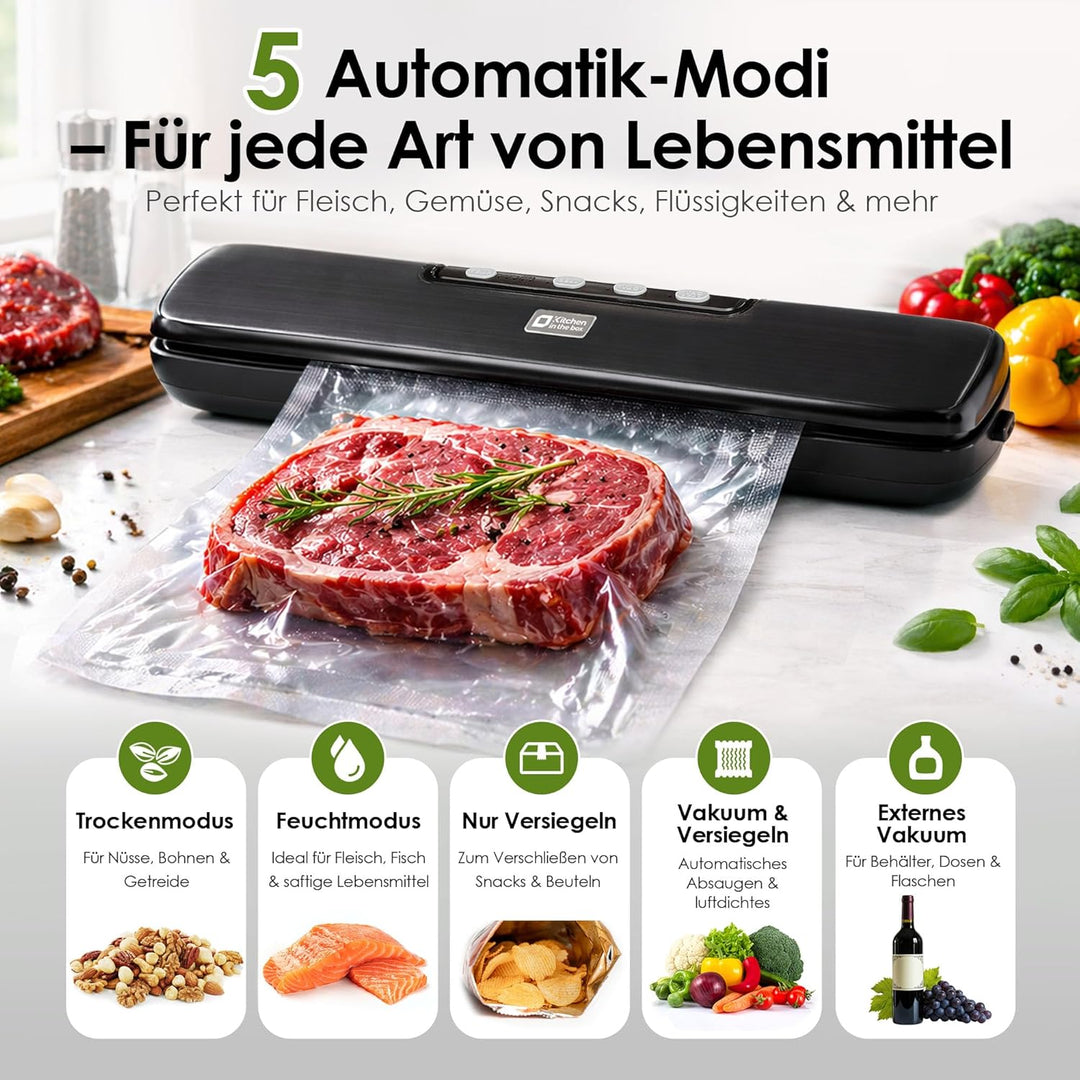 Kitchen in the box Vakuumiergerät 5-in-1 Vakuumierer für Lebensmittel, automatische Nass-/Trocken-Ve