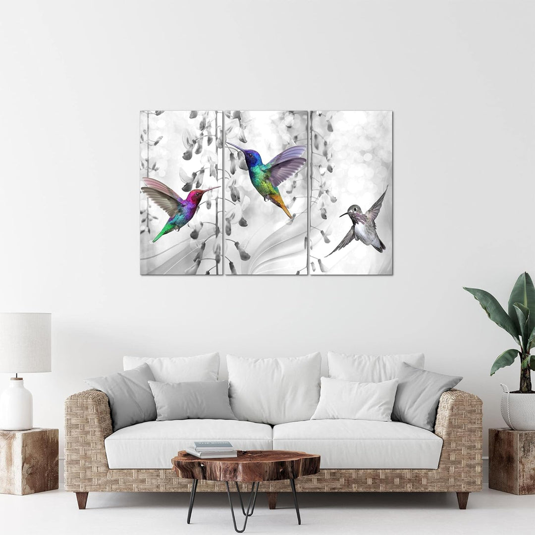 Runa Art Wandbilder Blumen Vogel Bild XXL Wohnzimmer Schlafzimmer Grau Kolibri Abstrakt 120 x 80 cm