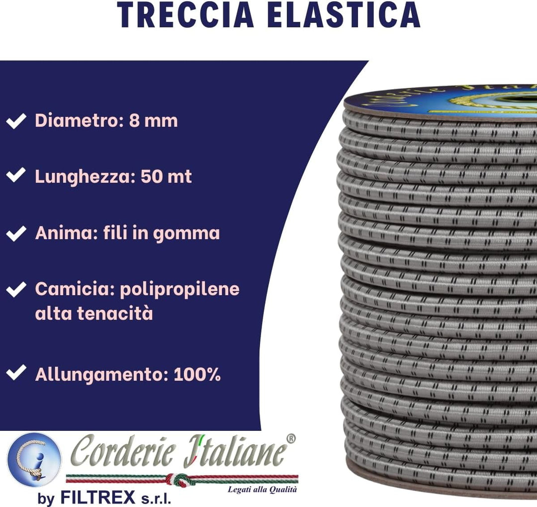 corderie Italiane 6032199 – 00 Braid elastisch 8 mm-50 M Grau Perle