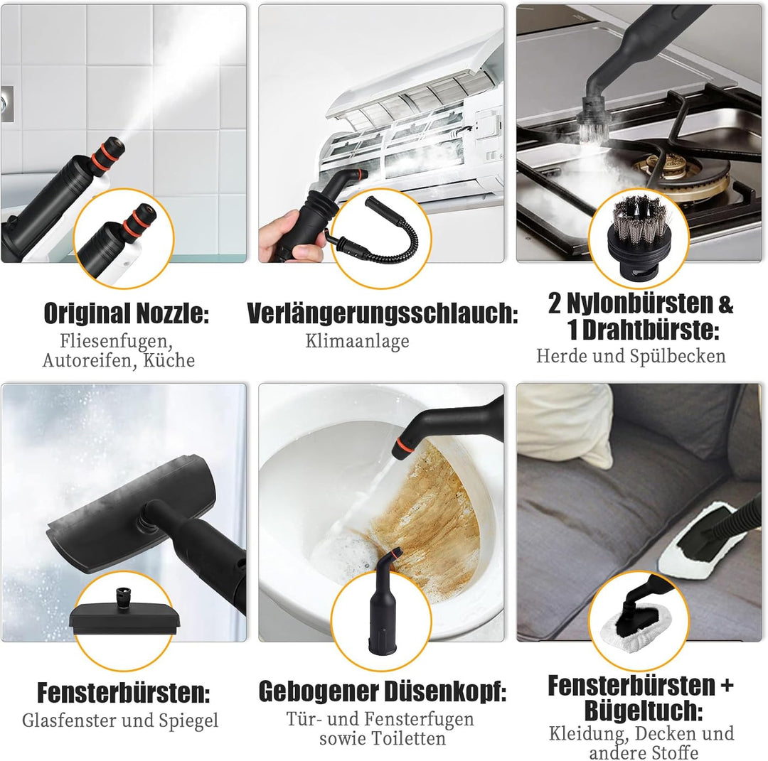 Dampfreiniger Boden 430ml, 1200W 3,5 Bar Dampfreiniger für Alles mit 9 Zubehör, Hochdruck-Dampfreini