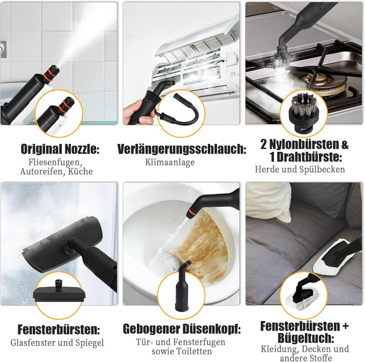 Dampfreiniger Boden 430ml, 1200W 3,5 Bar Dampfreiniger für Alles mit 9 Zubehör, Hochdruck-Dampfreini