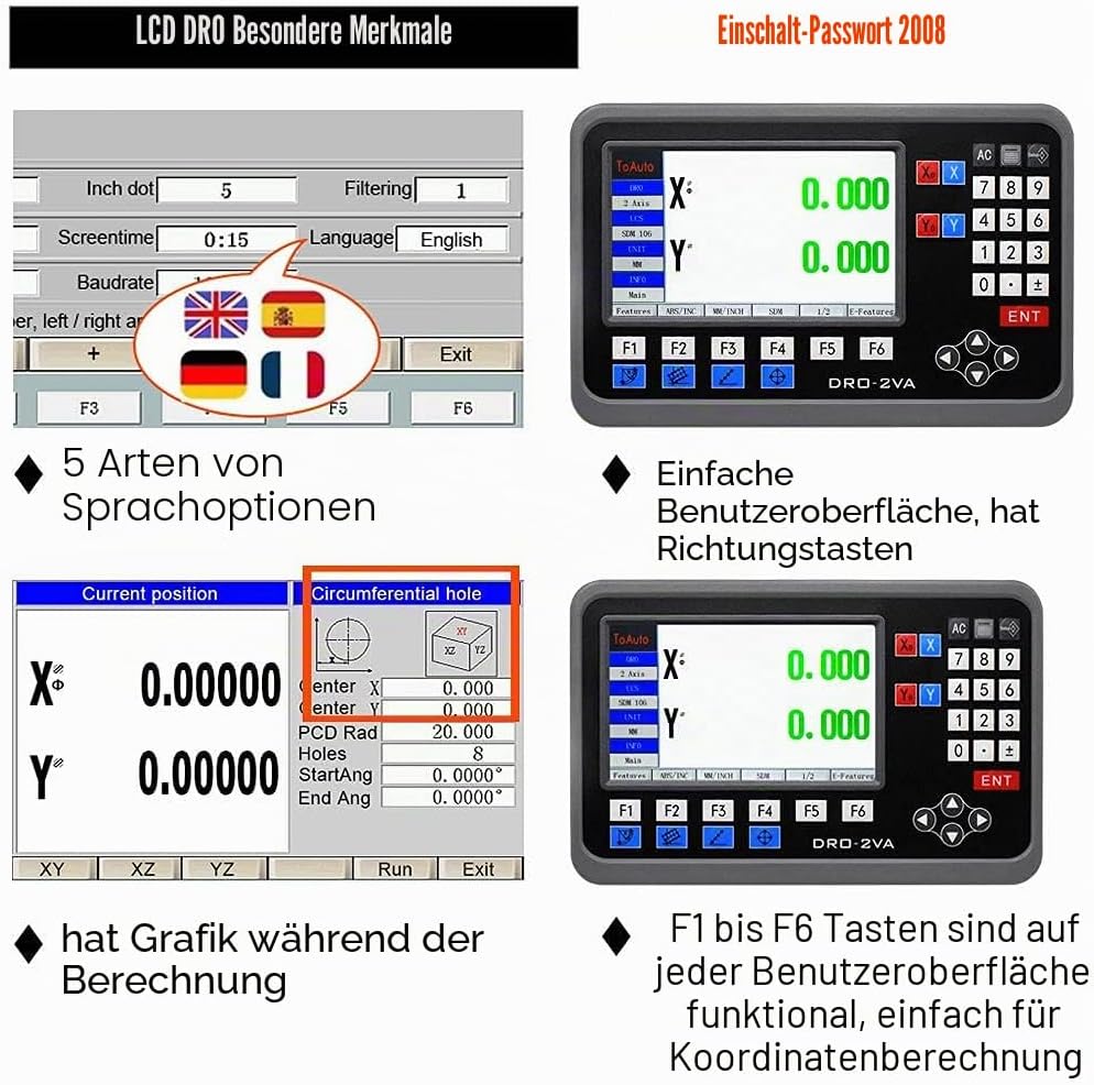 3 Achse DRO Digitalanzeige Kit ToAuto Digitalanzeige mit 3 Axis Linear Massstab für CNC-Fräsen Elekt