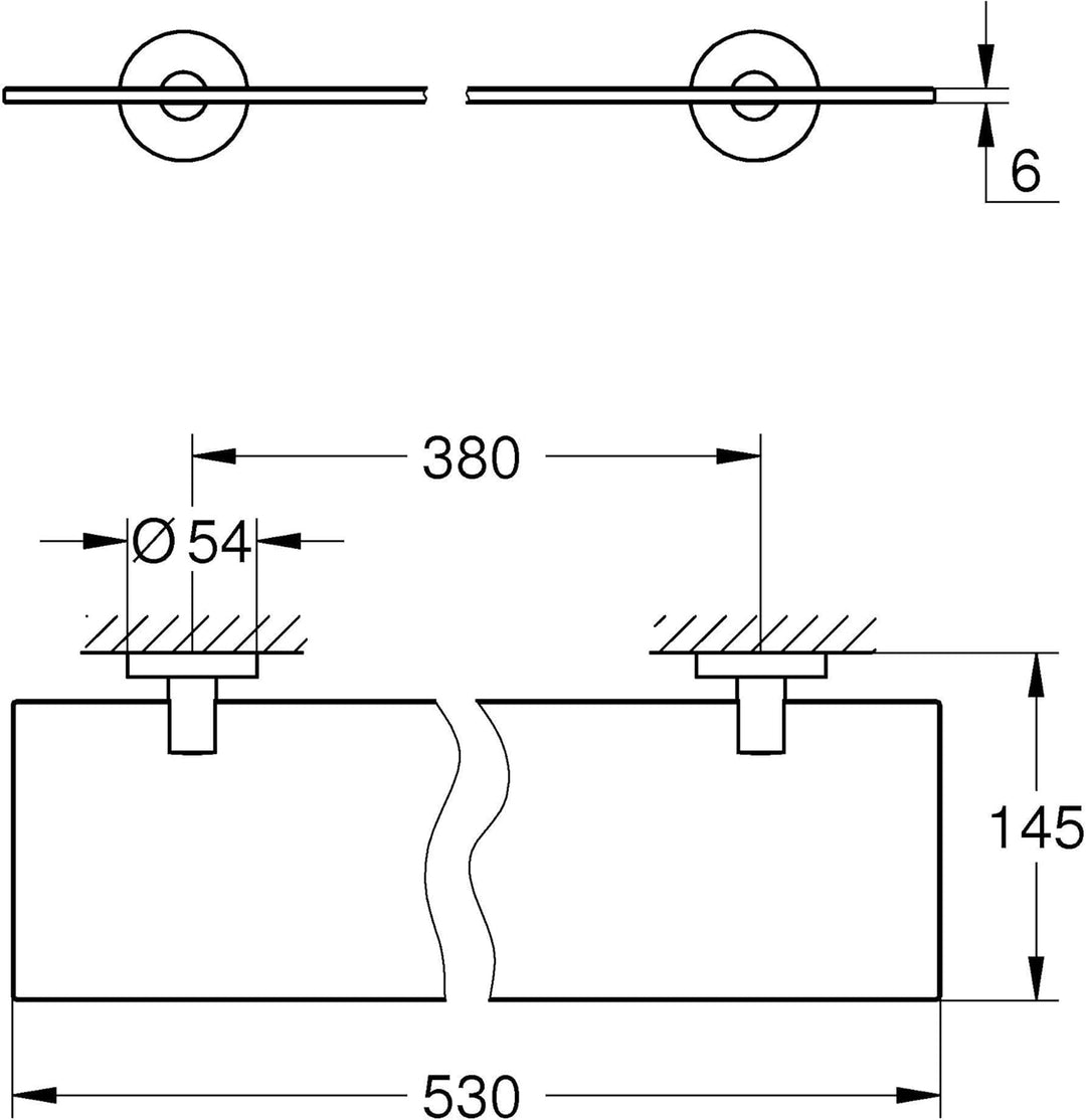 GROHE Start, Glasablage ohne Bohren (vielseitig einsetzbar im Bad, 53cm breit (Bohrabstand 28cm), zu