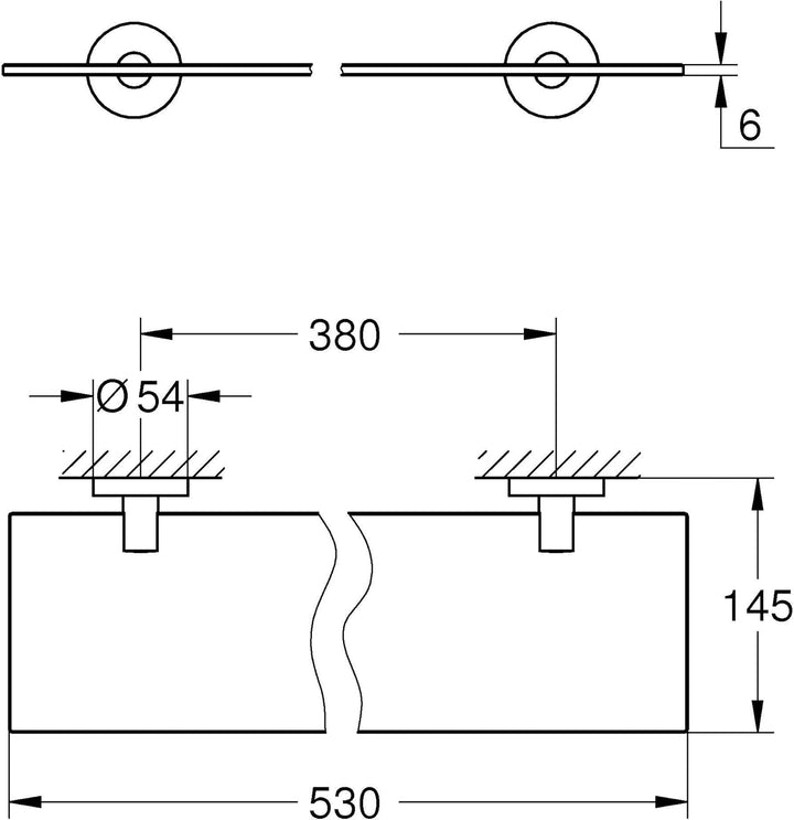 GROHE Start, Glasablage ohne Bohren (vielseitig einsetzbar im Bad, 53cm breit (Bohrabstand 28cm), zu
