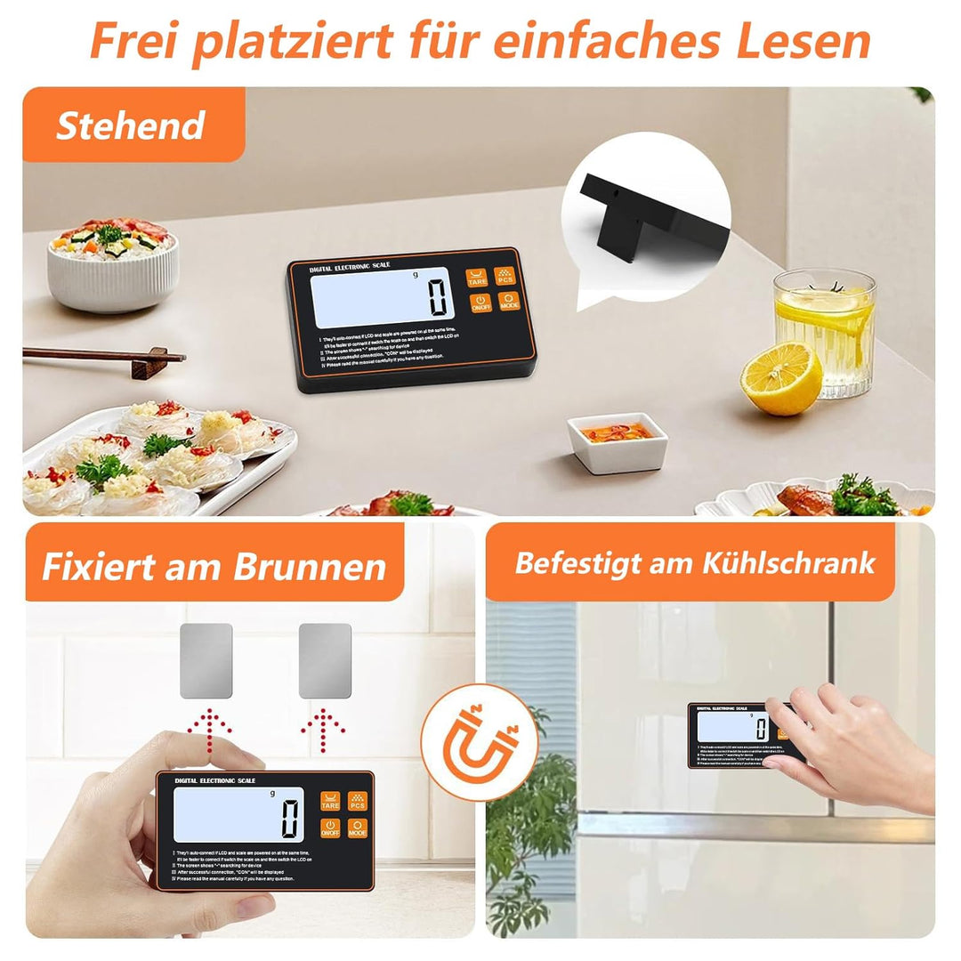 Küchenwaage Digital, 15kg/1g mit Abnehmbarem Display, Edelstahl Oberfläche, Mit Separatem LCD-Displa
