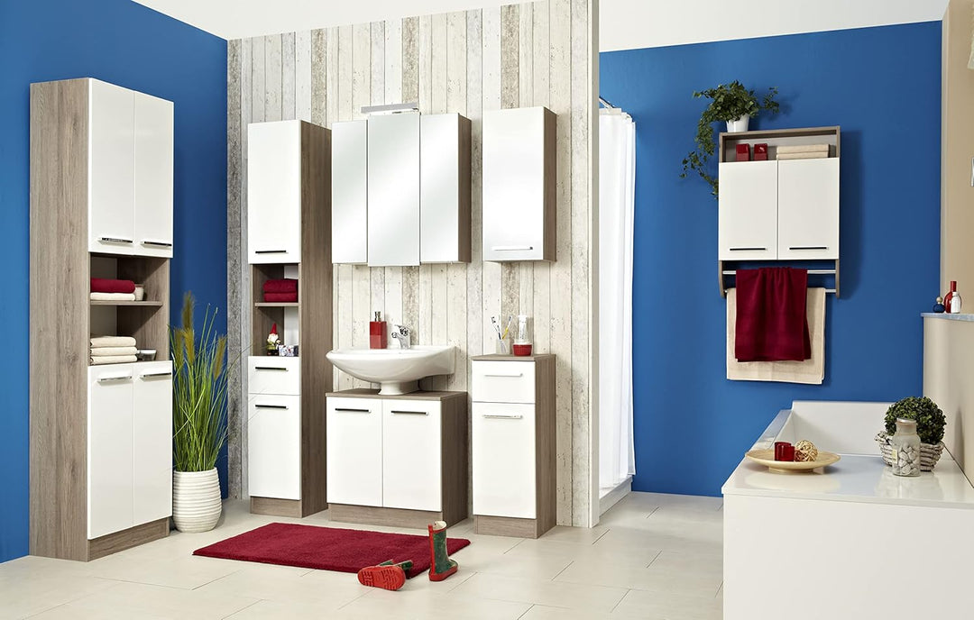 Pelipal Badezimmer Hängeschrank Quickset 380 in Weiss Glanz/Sanremo Eiche Terra, 30 cm breit | Bad W