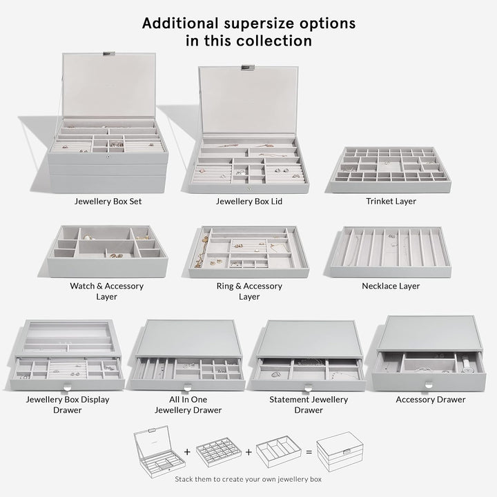 Stackers Pebble Grey Supersize Jewellery Box - Set of 3 (with Drawers), Pebble Grey