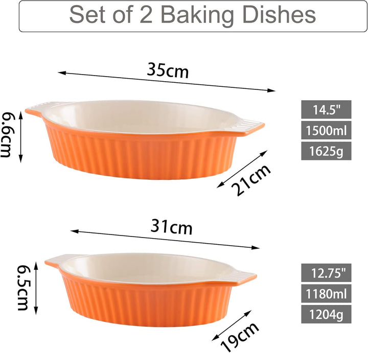 MALACASA, Serie Bake.Bake Set mit 2 Porzellanformen zum Backen, Ofenform für Brot, Lasagne, Kuchen,