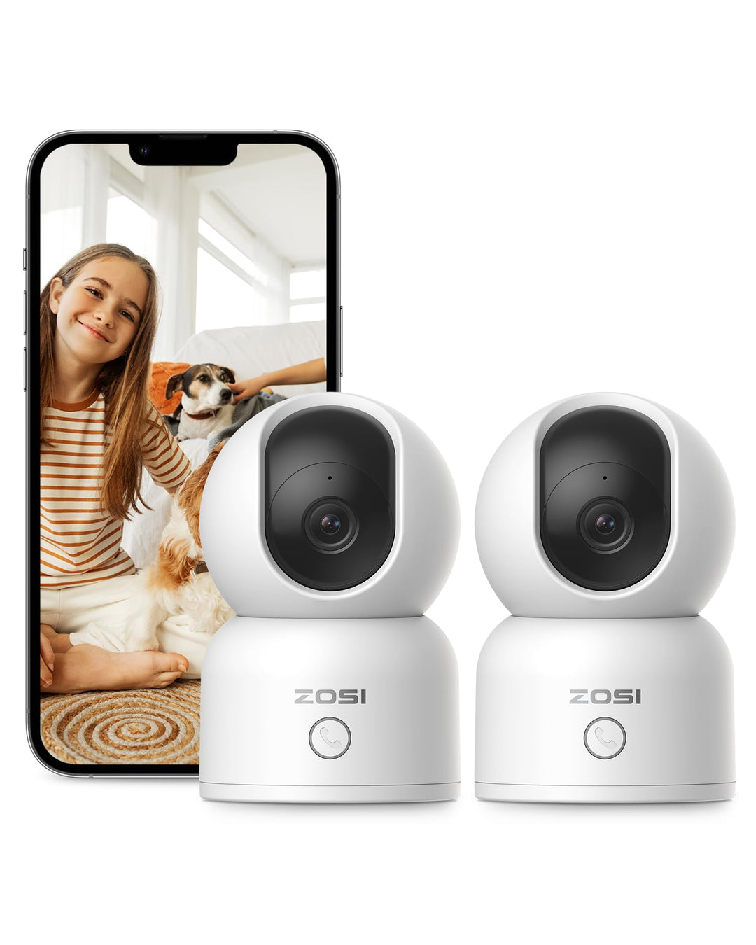 ZOSI 2K/3MP WLAN Überwachungskamera Innen, Babyphone mit Kamera, 2,4/5 GHz, 2-Wege-Audio, KI Persone