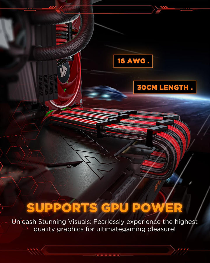 AsiaHorse Aktualisierung 16AWG Sleeved Cable Kit für PC/GPU/CPU, PSU Kabelverlängerung, PC Netzteil