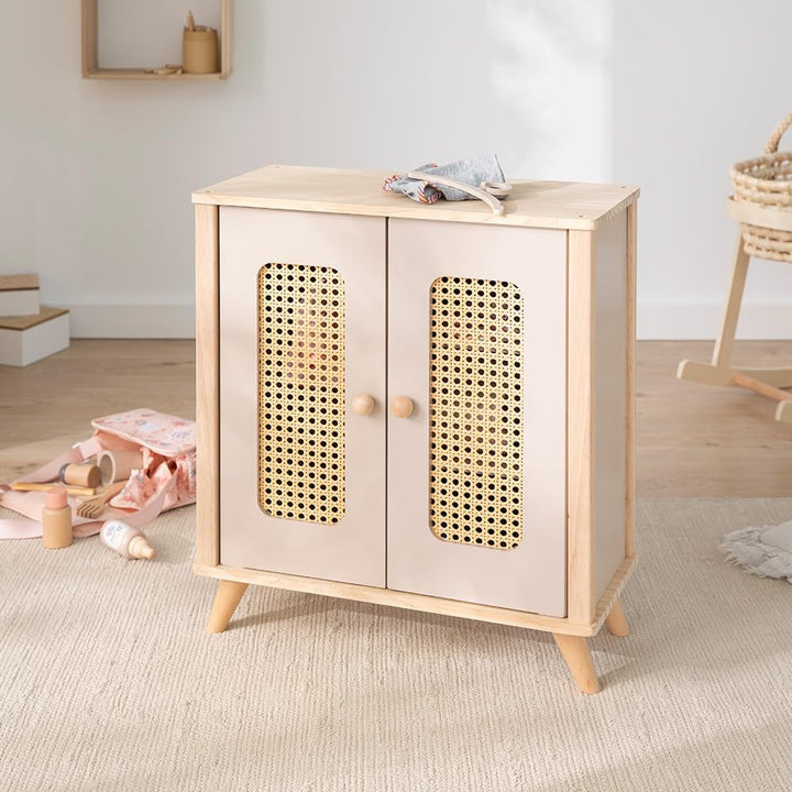 howa Puppenschrank Puppenkleiderschrank aus Holz miniflowers Puppenmöbel mit Kleiderstange, Regalen