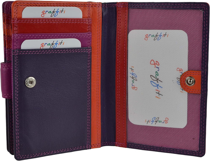 Golunski Damen Geldbörse mit Lasche und Klappe, Leder, Graffiti, Geschenkbox, China Rose, One Size S