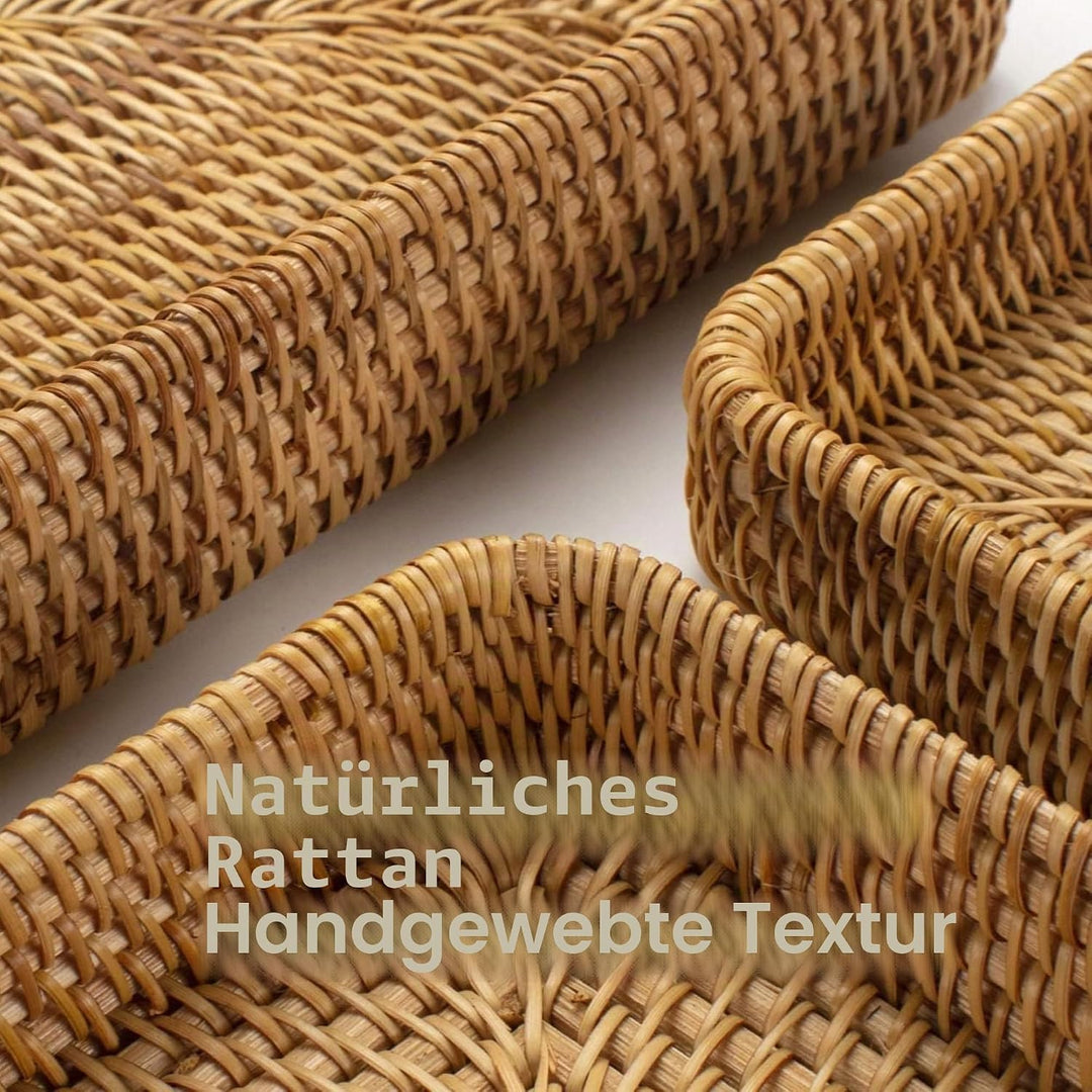 Rattan Serviertablett, Korbtablett Rechteckiges, Natürliches Gewebtes Dekoratives Tablett zum Organi