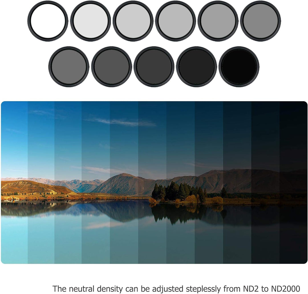 JJC 77 mm Variabler ND-Filter (ND2 - ND2000), Verstellbarer Graufilter, 18-lagige Beschichtung, HD o