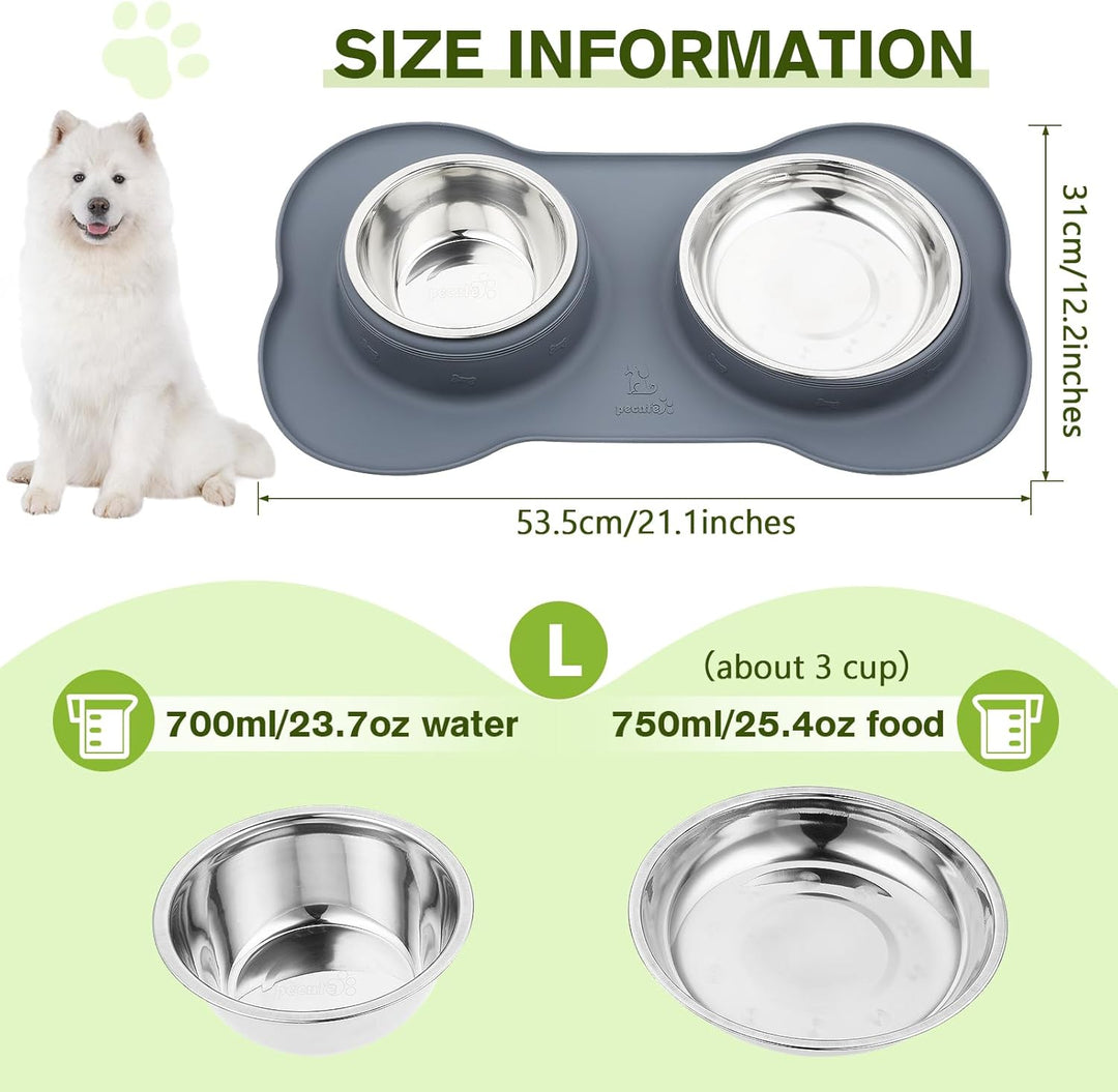 Pecute Hundenapf Mittelgrosse Hunde, Futternapf Hund Katzennapf mit Doppel 750ml Näpfe aus Edelstahl