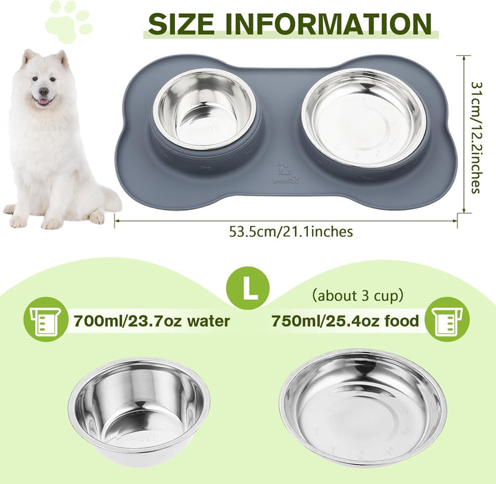 Pecute Hundenapf Mittelgrosse Hunde, Futternapf Hund Katzennapf mit Doppel 750ml Näpfe aus Edelstahl