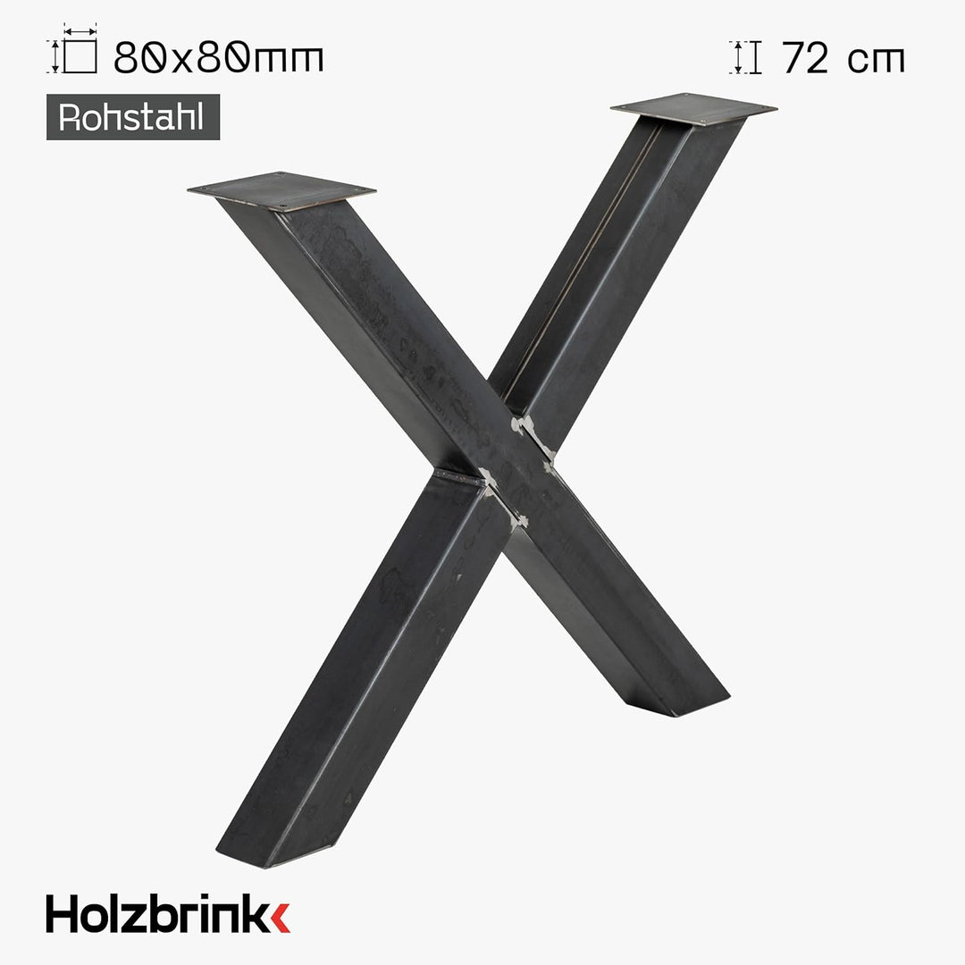 HOLZBRINK Tischbeine Metall Rohstahl mit Klarlack X-Form | Design Tischkufen/Tischgestell für Coucht
