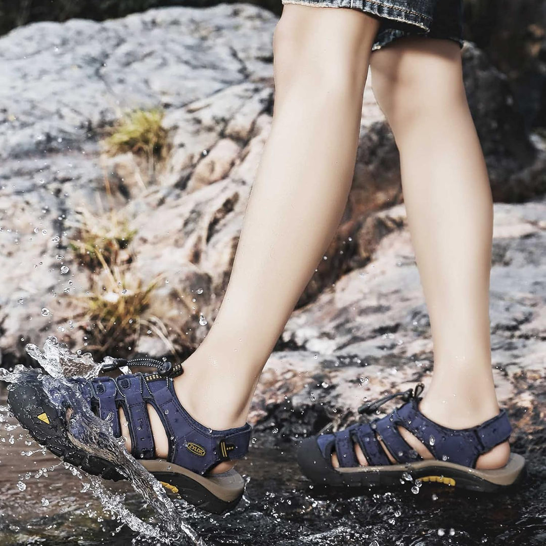 ZYLDK Herren Leder Sandalen Sport Outdoor Trekkingsandalen Atmungsaktive Leichte Wandersandalen Männ