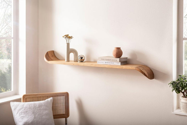 FineBuy Wandregal Mango Massivholz 120cm · Hängeregal mit geschwungenen Enden · Handgefertigtes Rega