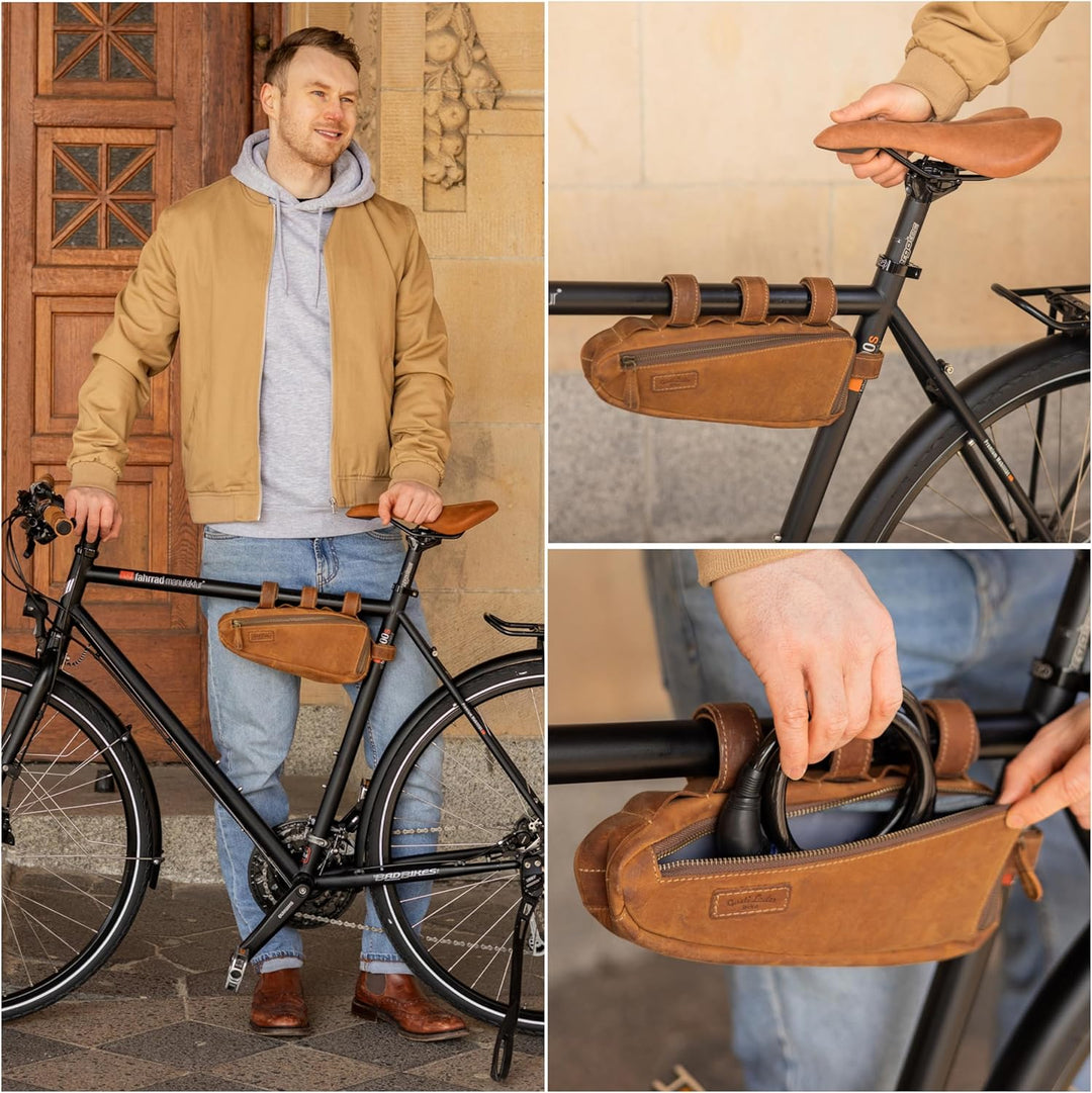 Gusti Fahrradtasche Leder - Rahmentasche Maurice G. Ledertasche für Werkzeug Vintage Look Braun Fahr