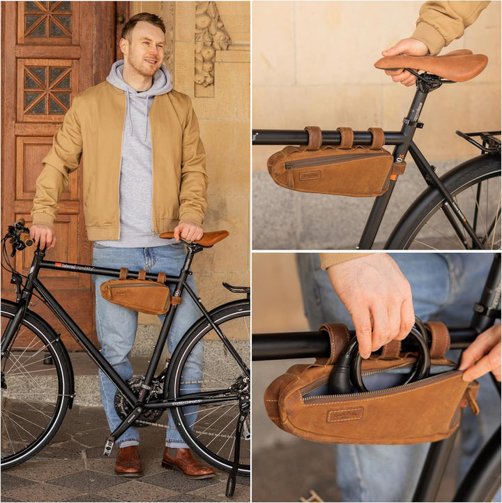 Gusti Fahrradtasche Leder - Rahmentasche Maurice G. Ledertasche für Werkzeug Vintage Look Braun Fahr