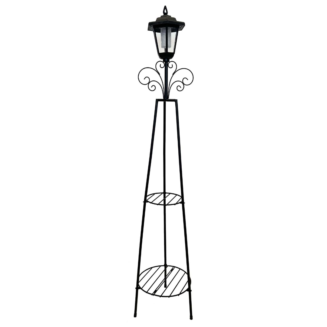 abc HOME Pflanzständer mit LED-Laterne – Garten Obelisk aus Metall – 135cm hohe Rankhilfe mit Solar-